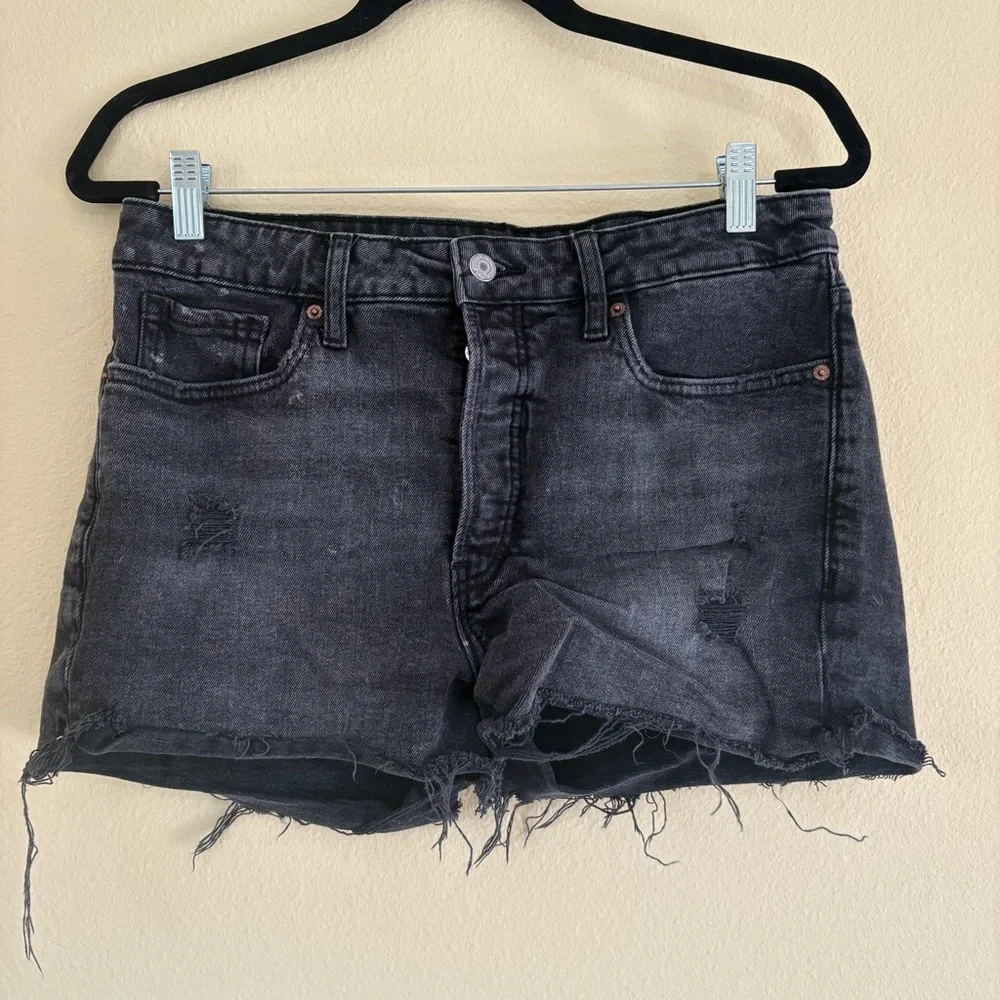 Distressed Black Denim Shorts